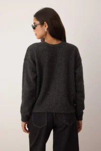 TRENDYOLMİLLA Anthracite Woolly Soft textured Wide Pattern Knitwear Sweater - Image 4