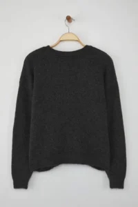 TRENDYOLMİLLA Anthracite Woolly Soft textured Wide Pattern Knitwear Sweater - Image 6