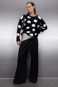 TRENDYOLMİLLA Teen Black Wide Pattern Soft textured Polka Dot Knitwear Sweater - Image 2