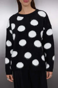 TRENDYOLMİLLA Teen Black Wide Pattern Soft textured Polka Dot Knitwear Sweater - Image 3