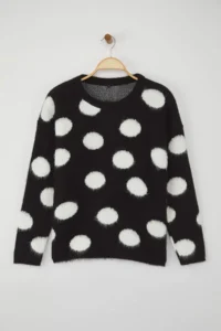 TRENDYOLMİLLA Teen Black Wide Pattern Soft textured Polka Dot Knitwear Sweater - Image 5