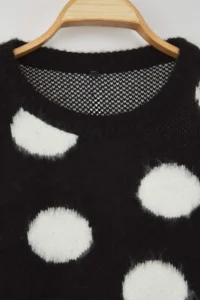TRENDYOLMİLLA Teen Black Wide Pattern Soft textured Polka Dot Knitwear Sweater - Image 7