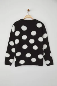TRENDYOLMİLLA Teen Black Wide Pattern Soft textured Polka Dot Knitwear Sweater - Image 8