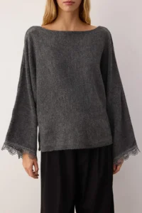 TRENDYOLMİLLA Soft textured Knitwear Sweater with Anthracite Lace Garnish - Image 3