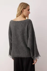 TRENDYOLMİLLA Soft textured Knitwear Sweater with Anthracite Lace Garnish - Image 4
