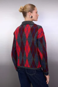 TRENDYOLMİLLA Anthracite Soft textured Baklava/Plaid Patterned Polo Shirt Collar Knitwear Sweater - Image 5