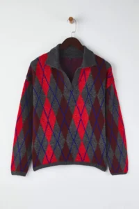 TRENDYOLMİLLA Anthracite Soft textured Baklava/Plaid Patterned Polo Shirt Collar Knitwear Sweater - Image 6