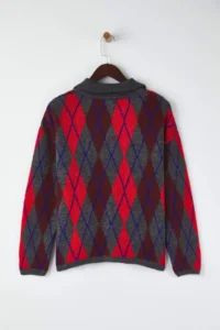 TRENDYOLMİLLA Anthracite Soft textured Baklava/Plaid Patterned Polo Shirt Collar Knitwear Sweater - Image 7