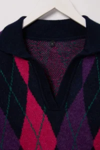 TRENDYOLMİLLA NAVY BLUE Soft textured Baklava/Plaid Patterned Polo Shirt Collar Knitwear Sweater - Image 2