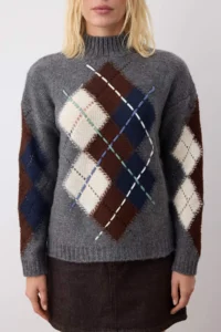 TRENDYOLMİLLA Dark Gray Baklava Patterned Soft textured Knitwear Sweater - Image 3