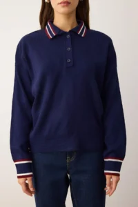 TRENDYOLMİLLA NAVY BLUE Color Bloklu Polo Shirt Collar Knitwear Sweater - Image 3
