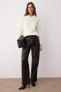 TRENDYOLMİLLA Ecru Soft textured Knitting Patterned Knitwear Sweater - Image 2