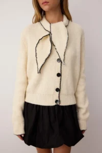 TRENDYOLMİLLA Stone Soft textured Shawl Collar Detailed Color Blocked Knitwear Sweater - Image 3