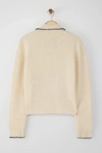 TRENDYOLMİLLA Stone Soft textured Shawl Collar Detailed Color Blocked Knitwear Sweater - Image 7