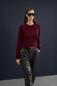 TRENDYOLMİLLA Trendyol Studio Burgundy Woolly Crew Neck Soft textured Knitwear Sweater