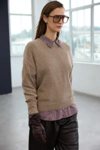 TRENDYOLMİLLA Trendyol Studio Brown Cashmere Blended Crew Neck Knitwear Sweater