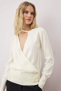 TRENDYOLMİLLA Ecru Double breasted Detailed Knitwear Sweater
