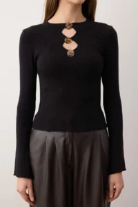 TRENDYOLMİLLA Black Accessory and Cut Out/Window Detailed Knitwear Sweater - Image 3