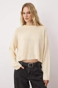 TRENDYOLMİLLA Ecru-Black 2 Sets Basic Paketli Knitwear Sweater - Image 2