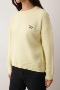 TRENDYOLMİLLA Yellow Soft textured Dog Embroidered Crew Neck Knitwear Sweater - Image 3
