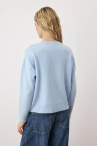 TRENDYOLMİLLA BLUE Soft textured Wide Pattern Dog Embroidered Knitwear Sweater - Image 4