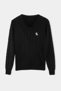 TRENDYOLMİLLA Black At Embroidered V-neck Hair Knitting Knitwear Sweater - Image 5