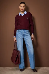TRENDYOLMİLLA Burgundy At Embroidered V-neck Hair Knitting Knitwear Sweater - Image 2