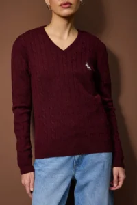 TRENDYOLMİLLA Burgundy At Embroidered V-neck Hair Knitting Knitwear Sweater - Image 3