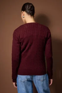 TRENDYOLMİLLA Burgundy At Embroidered V-neck Hair Knitting Knitwear Sweater - Image 4