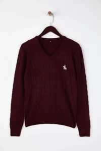 TRENDYOLMİLLA Burgundy At Embroidered V-neck Hair Knitting Knitwear Sweater - Image 5