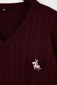 TRENDYOLMİLLA Burgundy At Embroidered V-neck Hair Knitting Knitwear Sweater - Image 6