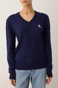 TRENDYOLMİLLA NAVY BLUE At Embroidered V-neck Hair Knitting Knitwear Sweater - Image 3
