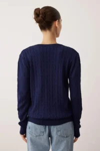 TRENDYOLMİLLA NAVY BLUE At Embroidered V-neck Hair Knitting Knitwear Sweater - Image 4