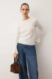 TRENDYOLMİLLA Ecru Soft textured Spanish Sleeve Knitwear Sweater - Image 2