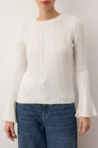 TRENDYOLMİLLA Ecru Soft textured Spanish Sleeve Knitwear Sweater - Image 3