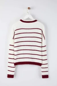 TRENDYOLMİLLA WHITE Polo Shirt Collar Striped Knitwear Sweater - Image 6
