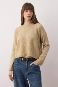 TRENDYOLMİLLA Mink Crop Simli Thread Knitwear Sweater - Image 2