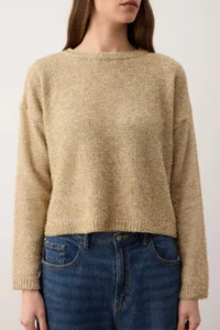 TRENDYOLMİLLA Mink Crop Simli Thread Knitwear Sweater - Image 3