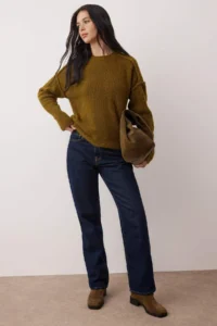 TRENDYOLMİLLA Oil Green Soft textured Woolly Wide Pattern Knitwear Sweater - Image 2