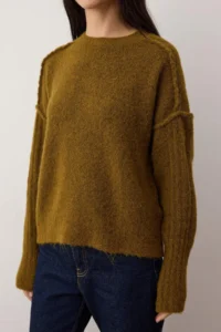 TRENDYOLMİLLA Oil Green Soft textured Woolly Wide Pattern Knitwear Sweater - Image 3
