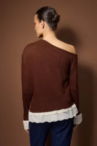 TRENDYOLMİLLA Brown Lace Garnili Boat Neck Knitwear Sweater - Image 4