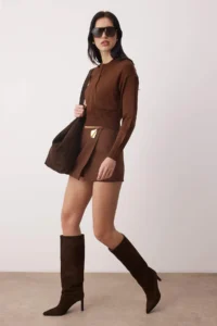 TRENDYOLMİLLA Brown Crew Neck United Blouse-Cardigan Knitwear Sweater - Image 2