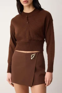 TRENDYOLMİLLA Brown Crew Neck United Blouse-Cardigan Knitwear Sweater - Image 3