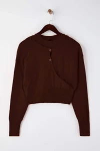 TRENDYOLMİLLA Brown Crew Neck United Blouse-Cardigan Knitwear Sweater - Image 5