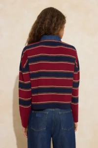 TRENDYOLMİLLA Multicolored Striped DENIM Garnili Polo Shirt Collar Knitwear Sweater - Image 4