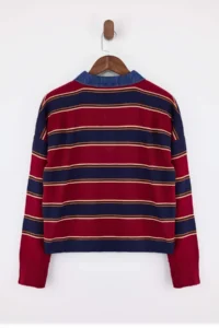 TRENDYOLMİLLA Multicolored Striped DENIM Garnili Polo Shirt Collar Knitwear Sweater - Image 6