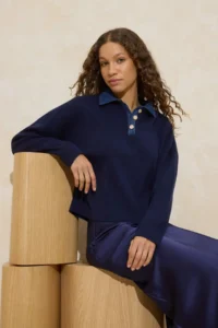 TRENDYOLMİLLA NAVY BLUE*001 DENIM Garnili Polo Shirt Collar  Knitwear Sweater - Image 2