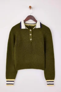 TRENDYOLMİLLA Khaki Soft textured Color Blocked Knitwear Sweater - Image 2
