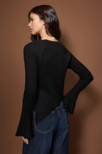 TRENDYOLMİLLA Black Skirt Tip and Sleeve Detailed Crew Neck Knitwear Sweater - Image 4