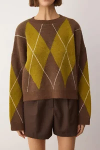TRENDYOLMİLLA Brown Soft textured Baklava Patterned Knitwear Sweater - Image 3